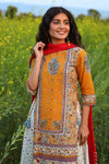 Juniper Mustard Cambric Printed Straight Kurta Palazzo Dupatta Set