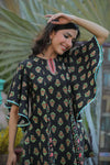 Juniper Black Cambric Floral Print Tunic Sharara Set With Mask