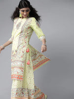 Juniper Limegreen Cambric Floral Print Straight Kurta Palazzo Set