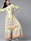 Juniper Limegreen Cambric Floral Print Straight Kurta Palazzo Set