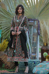 Juniper Black Cambric Printed A-line Kurta Pant Dupatta Set with Mask