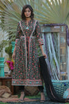 Juniper Black Cambric Printed A-line Kurta Pant Dupatta Set with Mask