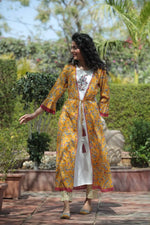 Juniper Mustard Cambric & Rayon Printed Jacket Style Kurta Pant Set