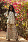 Juniper Beige Cambric Floral Print Tunic Sharara Set With Mask