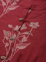 Juniper Maroon Rayon Slub Bandhani Straight Kurta With Mask