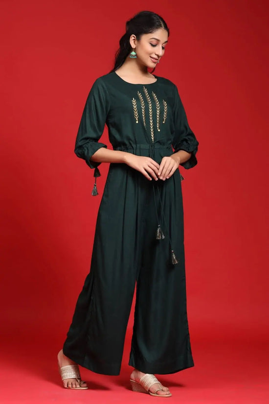 Women Embroidered Standard Jadegreen Jumpsuits & Sets