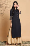 Juniper Black Rayon Printed Straight Kurta With Mask