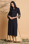 Juniper Black Rayon Printed Straight Kurta With Mask