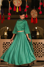 Juniper Green Dull Satin Printed Lehenga Choli