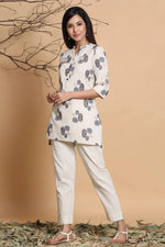 Juniper Natural Cotton Flex Printed High Low Kurta With Mask