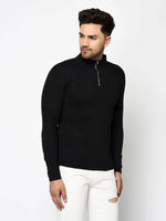 Men Black High Neck Zip Full Sleeve T-Shirt