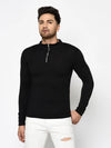 Men Black High Neck Zip Full Sleeve T-Shirt