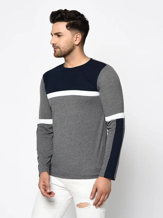 Men Charcoal Navy Full Sleeve T-Shirt