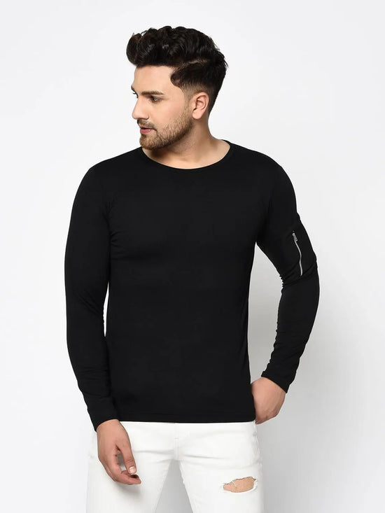 Men Black Round Neck T-Shirt