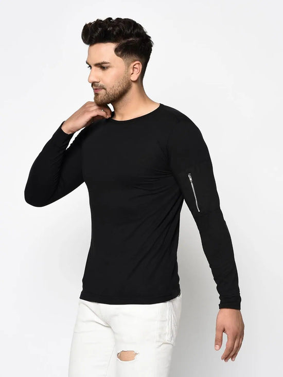 Men Black Round Neck T-Shirt