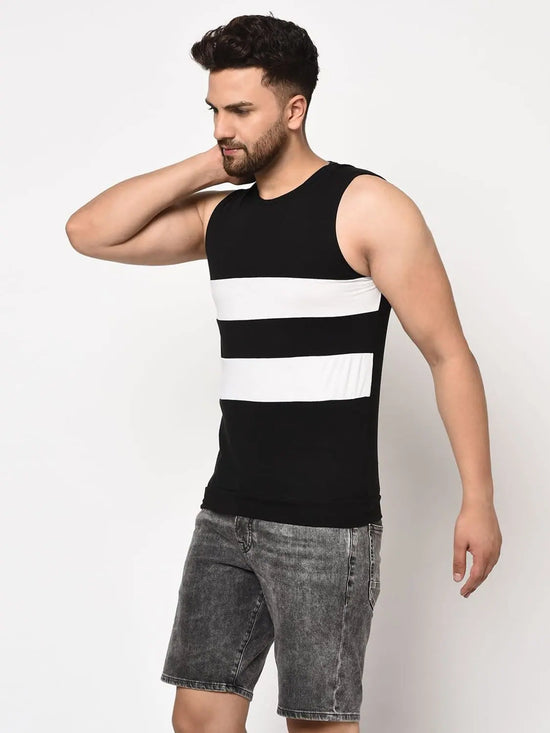 Men Black White Sleeveless Cotton Vest T-shirt