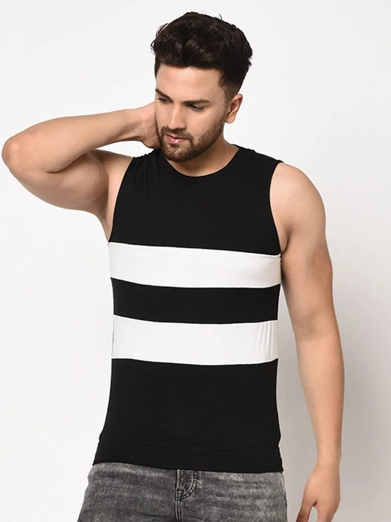 Men Black White Sleeveless Cotton Vest T-shirt