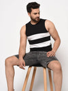 Men Black White Sleeveless Cotton Vest T-shirt