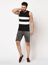 Men Black White Sleeveless Cotton Vest T-shirt