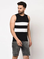 Men Black White Sleeveless Cotton Vest T-shirt