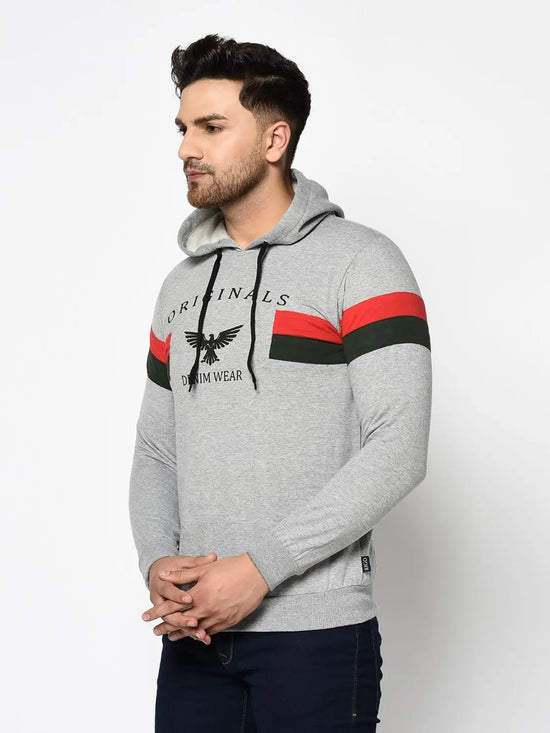 Men Grey White Printed Full Sleeve Sweatshirt