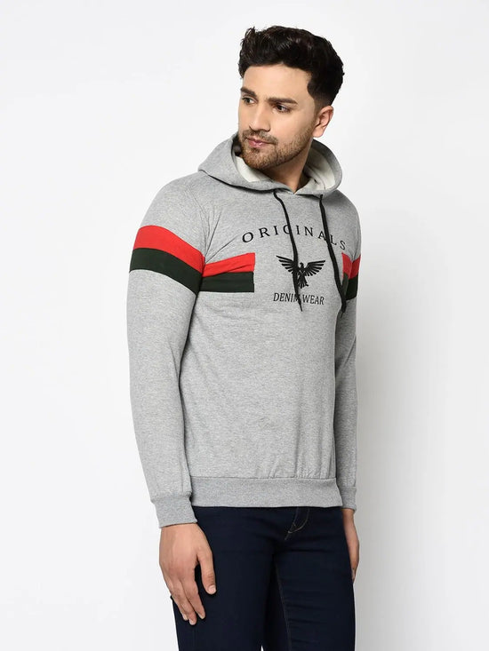 Men Grey White Printed Full Sleeve Sweatshirt