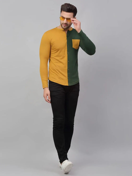 Men Mustard Full Sleeve Knitted Shirt