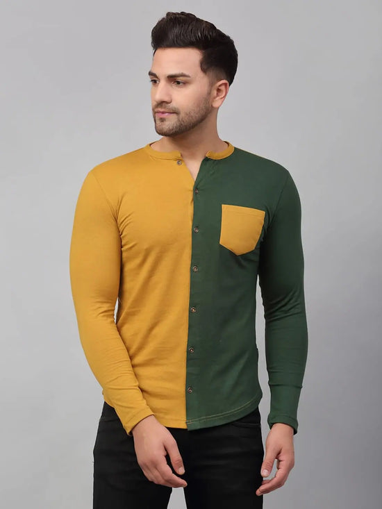 Men Mustard Full Sleeve Knitted Shirt