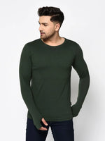 Men Bottle Green Thumbhole Sleeve T-Shirt