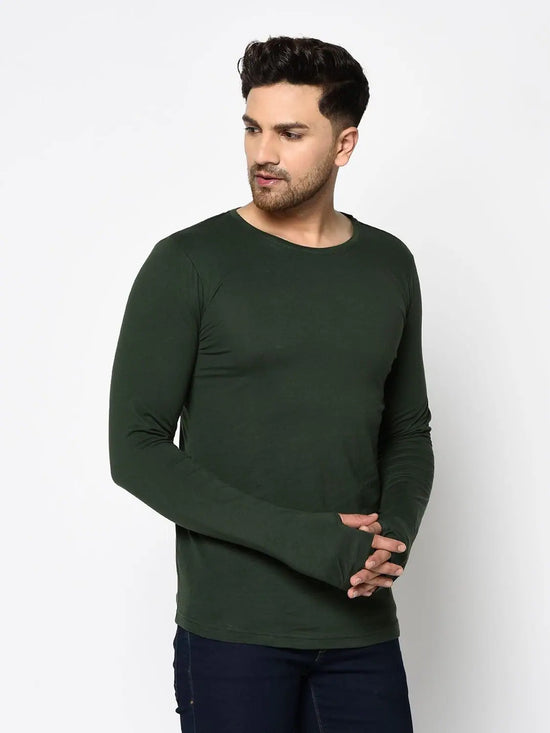 Men Bottle Green Thumbhole Sleeve T-Shirt