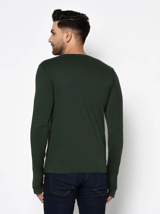 Men Bottle Green Thumbhole Sleeve T-Shirt