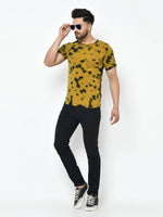 Men Mustard Tie & Dye Half Sleeve Cotton T-Shirt