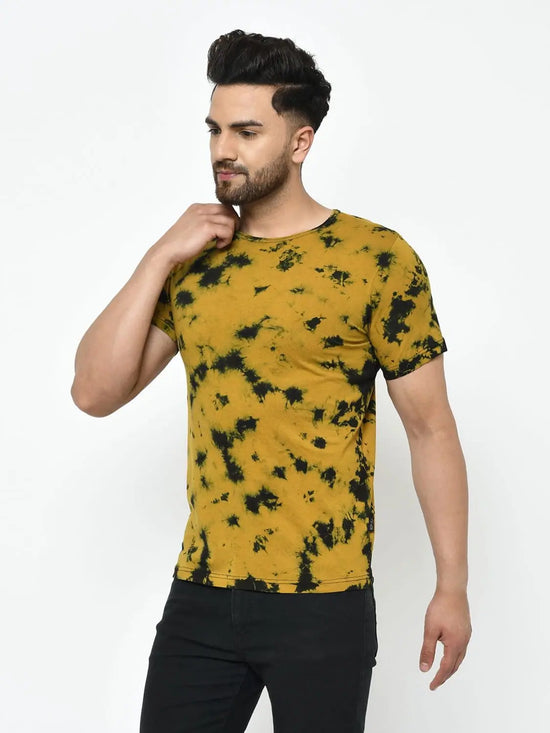 Men Mustard Tie & Dye Half Sleeve Cotton T-Shirt