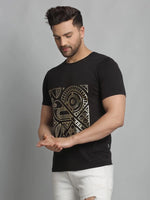 Men Black Foil Print Half Sleeve T-Shirt