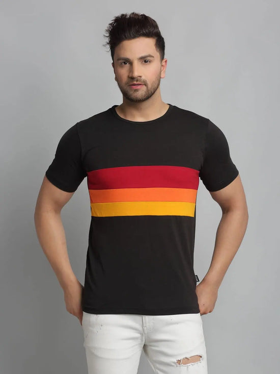 Men Black Color Block Half Sleeve T-Shirt