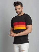 Men Black Color Block Half Sleeve T-Shirt