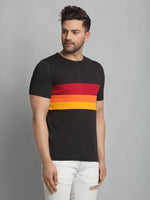 Men Black Color Block Half Sleeve T-Shirt