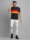 Men Black Color Block Half Sleeve T-Shirt