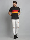 Men Black Color Block Half Sleeve T-Shirt