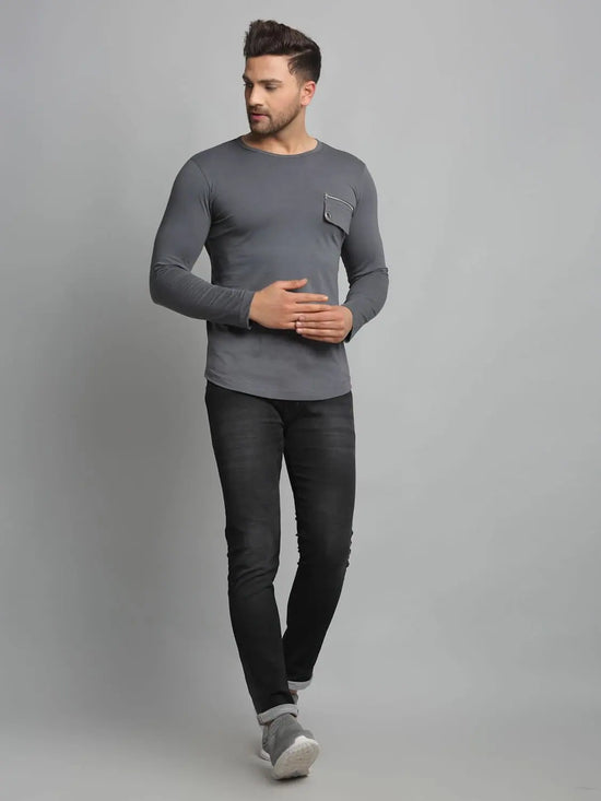 Men Grey Full Sleeve T-Shirt