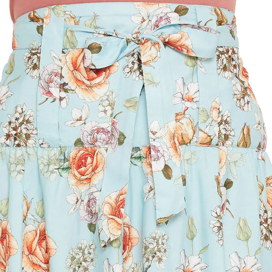 Adults-Women Ice Blue Printed Midi Skirt