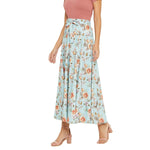 Adults-Women Ice Blue Printed Midi Skirt