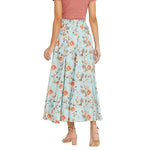 Adults-Women Ice Blue Printed Midi Skirt