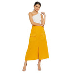 Adults-Women Solid Mustard Skirt With Front Slit