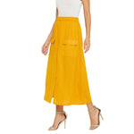 Adults-Women Solid Mustard Skirt With Front Slit