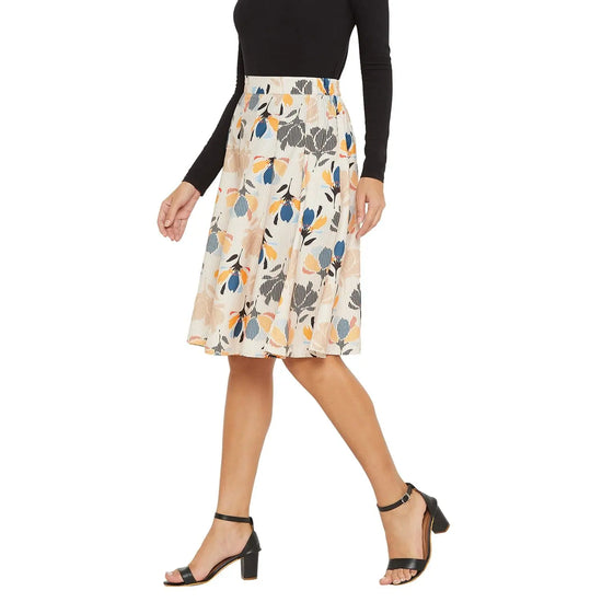 Adults-Women Beige Printed A-Line Mini Skirt