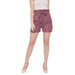 Adults-Women Mauve Printed Loose Fit Regular Shorts