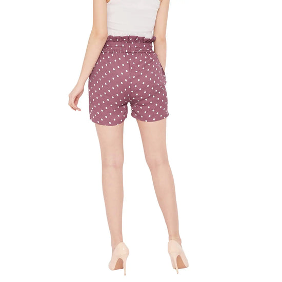 Adults-Women Mauve Printed Loose Fit Regular Shorts