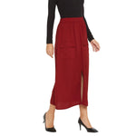 Adults-Women Solid Maroon Skirt With Front Slit