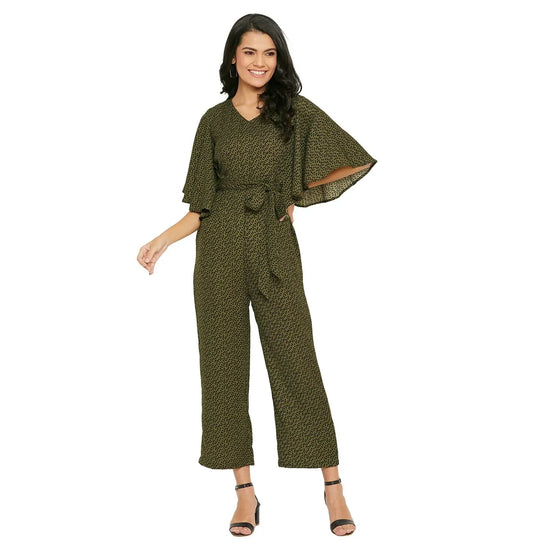 Women Solid Standard Olive Jumpsuits & Sets